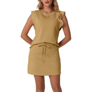 imageGRECERELLE 2026 Womens Summer 2 Piece Skort Set Cap Sleeve Round Neck Top amp Tennis Skirt with Pockets for Athletic amp CasualGinger