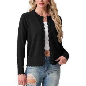 imageGRECERELLE Cardigan Sweaters for Women Lightweight Crewneck Button Down Soft Knit Dressy Cardigans 2026Ablack