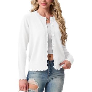 imageGRECERELLE Cardigan Sweaters for Women Lightweight Crewneck Button Down Soft Knit Dressy Cardigans 2026Awhite