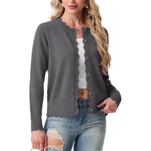 imageGRECERELLE Cardigan Sweaters for Women Lightweight Crewneck Button Down Soft Knit Dressy Cardigans 2026Charcoal