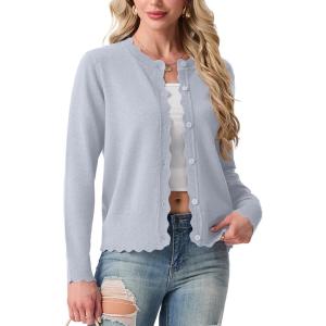 imageGRECERELLE Cardigan Sweaters for Women Lightweight Crewneck Button Down Soft Knit Dressy Cardigans 2026Gray Blue
