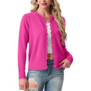 imageGRECERELLE Cardigan Sweaters for Women Lightweight Crewneck Button Down Soft Knit Dressy Cardigans 2026Hot Pink