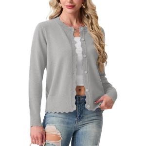 imageGRECERELLE Cardigan Sweaters for Women Lightweight Crewneck Button Down Soft Knit Dressy Cardigans 2026Light Gray