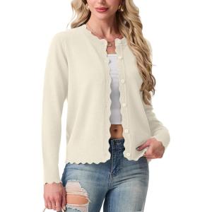 imageGRECERELLE Cardigan Sweaters for Women Lightweight Crewneck Button Down Soft Knit Dressy Cardigans 2026Oatmeal