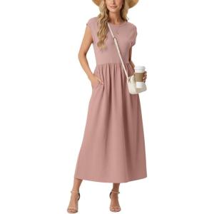 imageGRECERELLE Womens 2026 Spring amp Summer Cap Sleeve Vacation Casual A Line Maxi Dresses with PocketsDark Pink