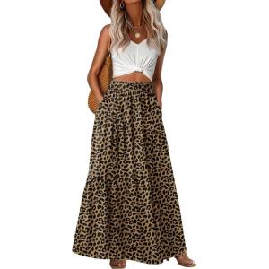 imageGRECERELLE Womens Boho Maxi Skirt Elastic High Waist Tiered ALine Casual Summer Flowy Asymmetric Long Skirts with PocketsLd Khaki