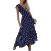 imageGRECERELLE 2026 Womens Spring Summer Boho Floral Print VNeck Faux Wrap Maxi Dress for Wedding Guest Graduation Party01 Polka Dotsnavy Blue