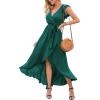 imageGRECERELLE 2026 Womens Spring Summer Boho Floral Print VNeck Faux Wrap Maxi Dress for Wedding Guest Graduation Party04 Dark Green