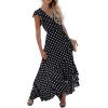 imageGRECERELLE 2026 Womens Spring Summer Boho Floral Print VNeck Faux Wrap Maxi Dress for Wedding Guest Graduation Party05 Polka Dotsblack