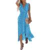 imageGRECERELLE 2026 Womens Spring Summer Boho Floral Print VNeck Faux Wrap Maxi Dress for Wedding Guest Graduation Party07 Polka Dotslight Blue
