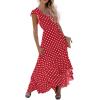 imageGRECERELLE 2026 Womens Spring Summer Boho Floral Print VNeck Faux Wrap Maxi Dress for Wedding Guest Graduation Party09 Polka Dotsred