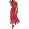 imageGRECERELLE 2026 Womens Spring Summer Boho Floral Print VNeck Faux Wrap Maxi Dress for Wedding Guest Graduation Party09 Polka Dotsred
