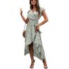 imageGRECERELLE 2026 Womens Spring Summer Boho Floral Print VNeck Faux Wrap Maxi Dress for Wedding Guest Graduation Party13 Fp Lily Green