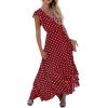imageGRECERELLE 2026 Womens Spring Summer Boho Floral Print VNeck Faux Wrap Maxi Dress for Wedding Guest Graduation Party14 Polka Dotswine Red