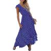 imageGRECERELLE 2026 Womens Spring Summer Boho Floral Print VNeck Faux Wrap Maxi Dress for Wedding Guest Graduation Party18 Polka Dotsroyal Blue