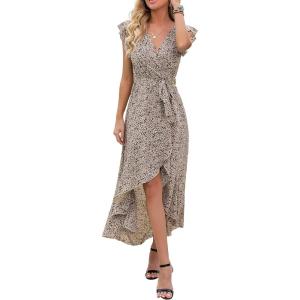 imageGRECERELLE 2026 Womens Spring Summer Boho Floral Print VNeck Faux Wrap Maxi Dress for Wedding Guest Graduation Party03 Fp Floret Coffee