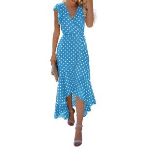 imageGRECERELLE 2026 Womens Spring Summer Boho Floral Print VNeck Faux Wrap Maxi Dress for Wedding Guest Graduation Party07 Polka Dotslight Blue