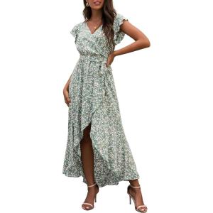 imageGRECERELLE 2026 Womens Spring Summer Boho Floral Print VNeck Faux Wrap Maxi Dress for Wedding Guest Graduation Party13 Fp Lily Green