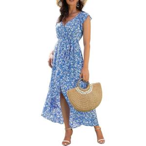 imageGRECERELLE 2026 Womens Spring Summer Boho Floral Print VNeck Faux Wrap Maxi Dress for Wedding Guest Graduation Party16 Fp Cherryblossomblue