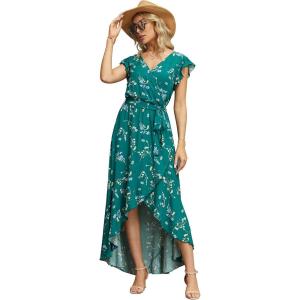 imageGRECERELLE 2026 Womens Spring Summer Boho Floral Print VNeck Faux Wrap Maxi Dress for Wedding Guest Graduation Party19 Fp Dark Green