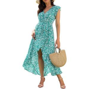 imageGRECERELLE 2026 Womens Spring Summer Boho Floral Print VNeck Faux Wrap Maxi Dress for Wedding Guest Graduation Party22 Fp Cherryblossomgreen