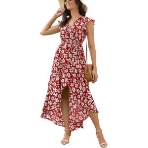 imageGRECERELLE 2026 Womens Spring Summer Boho Floral Print VNeck Faux Wrap Maxi Dress for Wedding Guest Graduation Party25 Fp Big Lily Red