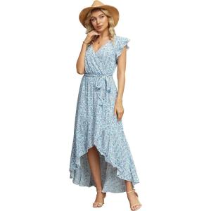 imageGRECERELLE 2026 Womens Spring Summer Boho Floral Print VNeck Faux Wrap Maxi Dress for Wedding Guest Graduation Party26 Fp Floret Blue