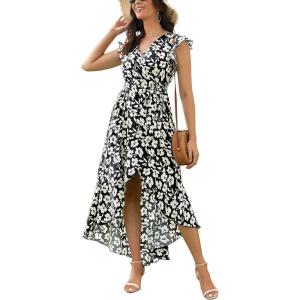 imageGRECERELLE 2026 Womens Spring Summer Boho Floral Print VNeck Faux Wrap Maxi Dress for Wedding Guest Graduation Party28 Fp Big Lily Black