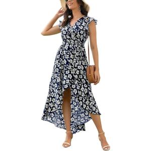 imageGRECERELLE 2026 Womens Spring Summer Boho Floral Print VNeck Faux Wrap Maxi Dress for Wedding Guest Graduation Party29 Fp Big Lily Navy