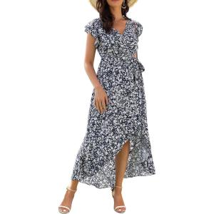 imageGRECERELLE 2026 Womens Spring Summer Boho Floral Print VNeck Faux Wrap Maxi Dress for Wedding Guest Graduation Party30 Fp Cherryblossomblack