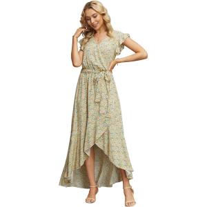 imageGRECERELLE 2026 Womens Spring Summer Boho Floral Print VNeck Faux Wrap Maxi Dress for Wedding Guest Graduation Party32 Fp Floret Yellow