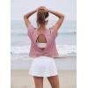 imageGRECERELLE Womens Open Back Workout Tops Backless Athletic Shirts Casual Crop Running Tee Y2k YogaMauve