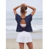 imageGRECERELLE Womens Open Back Workout Tops Backless Athletic Shirts Casual Crop Running Tee Y2k YogaNavy Blue