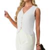 imageGRECERELLE Womens Summer Sleeveless Sweater Vest  V Neck Knit Button Down Casual Tank TopsAwhite