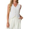 imageGRECERELLE Womens Summer Sleeveless Sweater Vest  V Neck Knit Button Down Casual Tank TopsAwhite