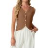 imageGRECERELLE Womens Summer Sleeveless Sweater Vest  V Neck Knit Button Down Casual Tank TopsBrown