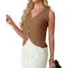 imageGRECERELLE Womens Summer Sleeveless Sweater Vest  V Neck Knit Button Down Casual Tank TopsBrown