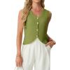 imageGRECERELLE Womens Summer Sleeveless Sweater Vest  V Neck Knit Button Down Casual Tank TopsDill Green