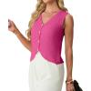 imageGRECERELLE Womens Summer Sleeveless Sweater Vest  V Neck Knit Button Down Casual Tank TopsHot Pink