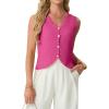 imageGRECERELLE Womens Summer Sleeveless Sweater Vest  V Neck Knit Button Down Casual Tank TopsHot Pink