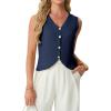 imageGRECERELLE Womens Summer Sleeveless Sweater Vest  V Neck Knit Button Down Casual Tank TopsNavy Blue