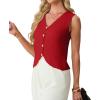 imageGRECERELLE Womens Summer Sleeveless Sweater Vest  V Neck Knit Button Down Casual Tank TopsRed