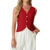imageGRECERELLE Womens Summer Sleeveless Sweater Vest  V Neck Knit Button Down Casual Tank TopsRed