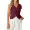 imageGRECERELLE Womens Summer Sleeveless Sweater Vest  V Neck Knit Button Down Casual Tank TopsWine Red