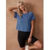 imageGRECERELLE Workout Tops for Women Short Sleeve Athletic Shirts Running Yoga Crop Gym Pilates Top Crossover Back Y2kDenim Blue
