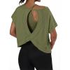imageGRECERELLE Womens Open Back Workout Tops Backless Athletic Shirts Casual Crop Running Tee Y2k YogaArmy Green