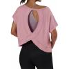 imageGRECERELLE Womens Open Back Workout Tops Backless Athletic Shirts Casual Crop Running Tee Y2k YogaMauve
