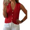 imageGRECERELLE Womens Summer Sleeveless Sweater Vest  V Neck Knit Button Down Casual Tank TopsRed