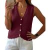 imageGRECERELLE Womens Summer Sleeveless Sweater Vest  V Neck Knit Button Down Casual Tank TopsWine Red
