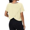 imageGRECERELLE Workout Tops for Women Short Sleeve Athletic Shirts Running Yoga Crop Gym Pilates Top Crossover Back Y2kLight Yellow